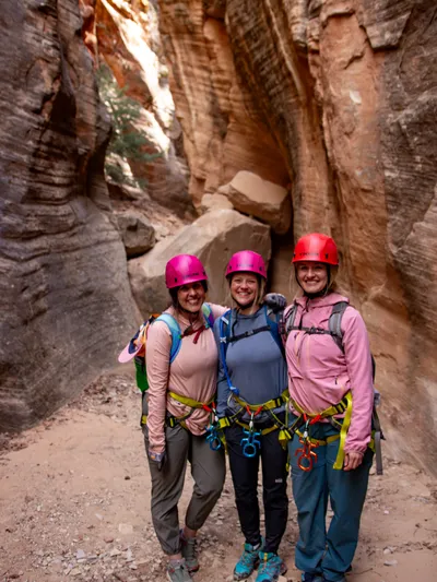Group of canyoneers in a slot canyon