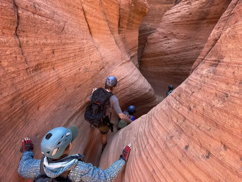 Rappelling in Utah canyon